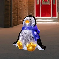 11.5" Lighted Commercial Grade Acrylic Sitting Baby Penguin Christmas Display Decoration