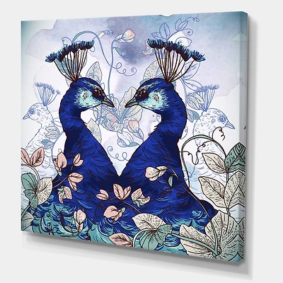 Designart - Two Blue Peacocks With Wildflowers