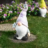 18" Gnome with Purple Hat & Flower Outdoor Garden Statue