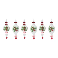 6ct. Holly Glass Finial Drop Ornament Set