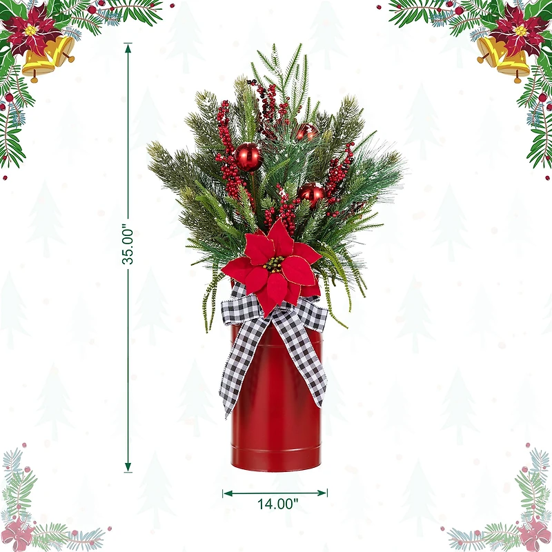 Glitzhome® 35" Christmas Poinsettia Floral Porch Tree in Red Container
