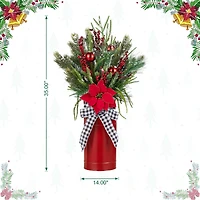 Glitzhome® 35" Christmas Poinsettia Floral Porch Tree in Red Container