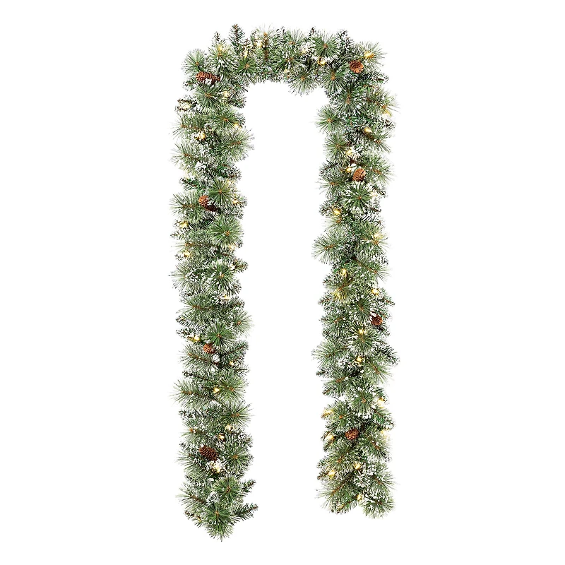 Glitzhome® 9ft. Pre-Lit Frosted Greenery Pinecones Christmas Garland with Timer
