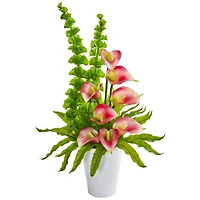 23" Calla Lily & Bells of Ireland Artificial Arrangement in White Container