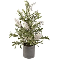 24" Potted Green and White Berry Christmas Artificial Plant with Glitter Frost