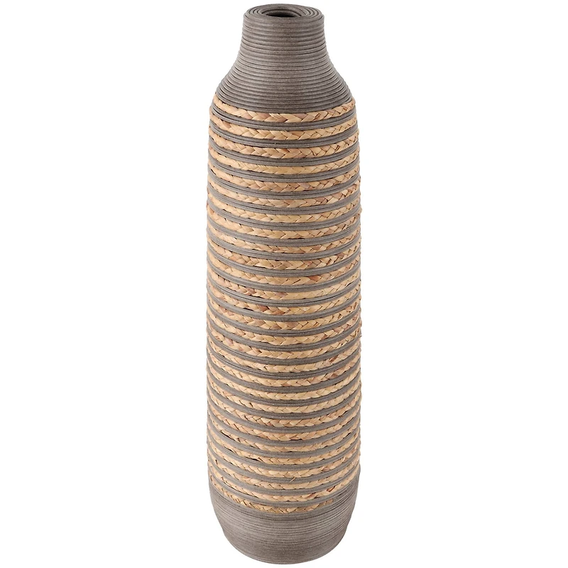32" Brown Seagrass Handmade Braided Vase with Layered Gray Paneling