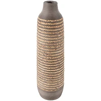 32" Brown Seagrass Handmade Braided Vase with Layered Gray Paneling