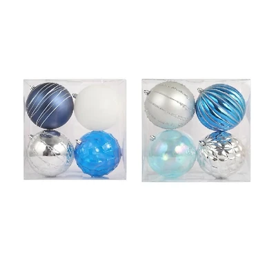 Assorted 4 Pack 4.7" Blue & Silver Shatterproof Ball Ornaments, 1pc. by Ashland®