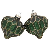 4ct. Green with Gold Glitter Onion & Finial Glass Christmas Ornaments