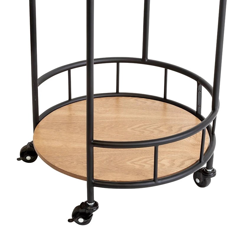 Honey Can Do Black & Natural 2-Tier Round Side Table with Wheels