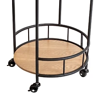 Honey Can Do Black & Natural 2-Tier Round Side Table with Wheels