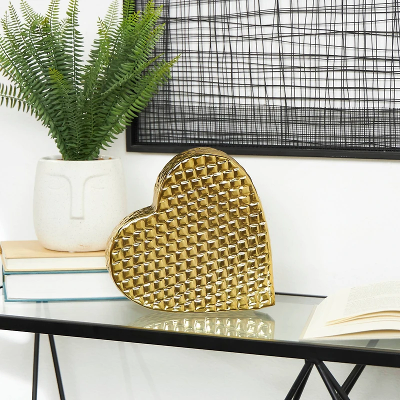 9" Gold Aluminum Heart Slanted Sculpture