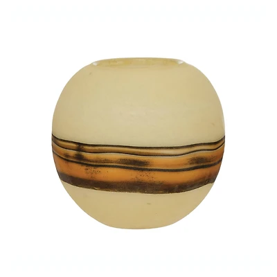 Hello Honey® 5" Hand-Blown Frosted Art Glass Vase with Multi Color Stripe
