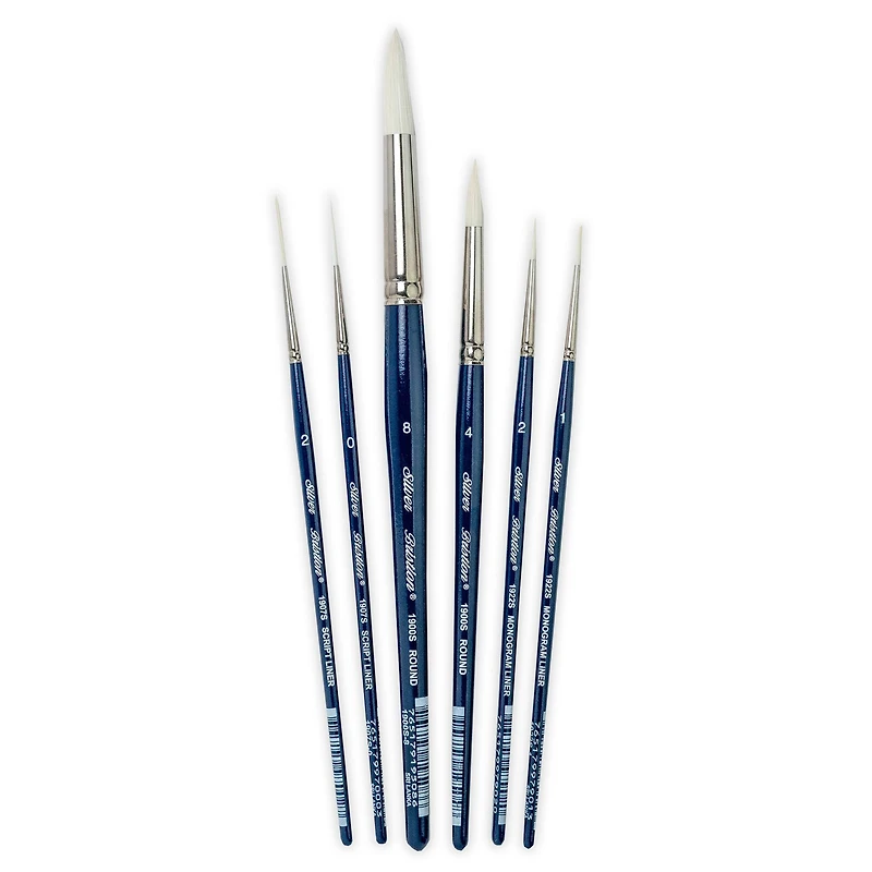 Silver Brush Limited Bristlon Short Handle Liner Brushes, Set of 6