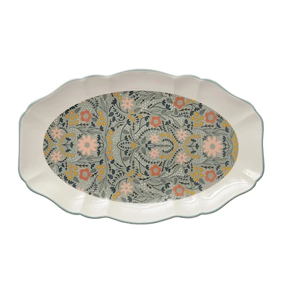 Hello Honey® 15" Multicolor Painted Floral Stoneware Platter