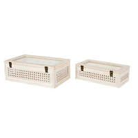 Cream Metal Handmade Woven Storage Box with Bronze Latches & Tempered Glass Tops Set