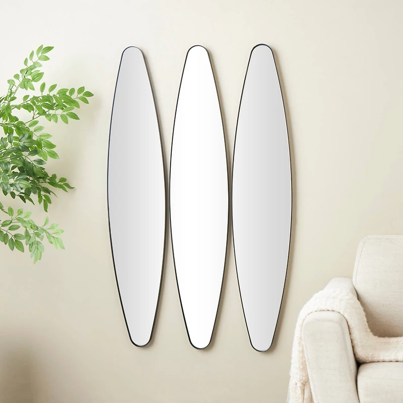 10" x 47" Black Metal  Elongated Oval Wall Mirror Set