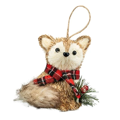 4" Natural Fox with Plaid Scarf Ornament by Ashland®
