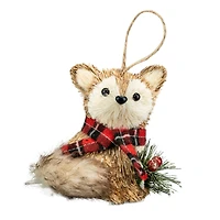 4" Natural Fox with Plaid Scarf Ornament by Ashland®