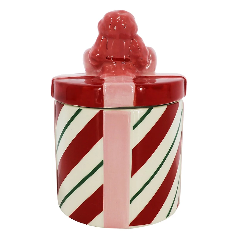 6" Red & White Peppermint Stripe with Dog Ceramic Container by Ashland®