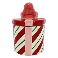 6" Red & White Peppermint Stripe with Dog Ceramic Container by Ashland®