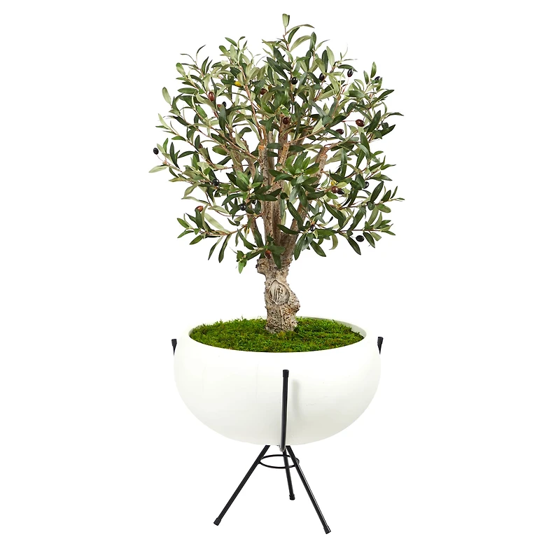 3ft. Olive Artificial Tree in White Planter with Metal Stand