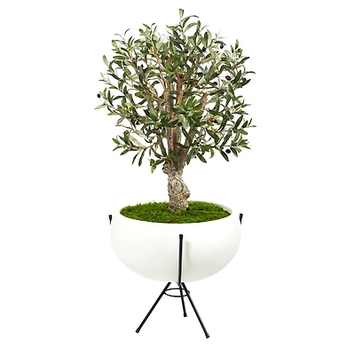 3ft. Olive Artificial Tree in White Planter with Metal Stand