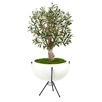 3ft. Olive Artificial Tree in White Planter with Metal Stand