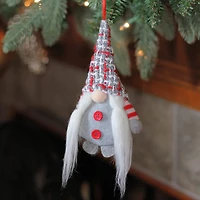 6" Gray & Red Plaid Santa's Helper Gnome Hat Knit Ornament