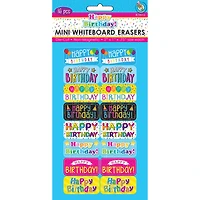 Ashley Productions Happy Birthday Non-Magnetic Mini Whiteboard Erasers, 16ct.