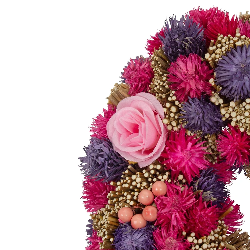 Pink and Purple Floral Berry and Twig Heart-Shaped Artificial Spring Wreath 13.5"