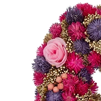 Pink and Purple Floral Berry and Twig Heart-Shaped Artificial Spring Wreath 13.5"