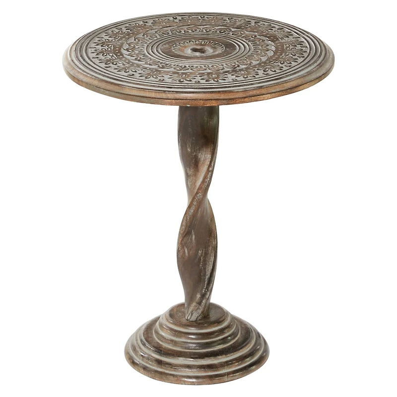 18" Brown Traditional Mango Wood Accent Table