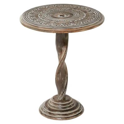18" Brown Traditional Mango Wood Accent Table