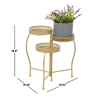 20" Gold Metal Curved Folding 3 Tier Plantstand with Floral & Scroll Patterns