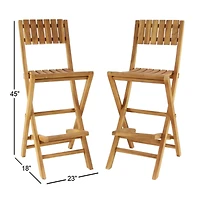 Set of 2 Brown Teak Wood Traditional Outdoor Bar Stool, 18" x 45"
