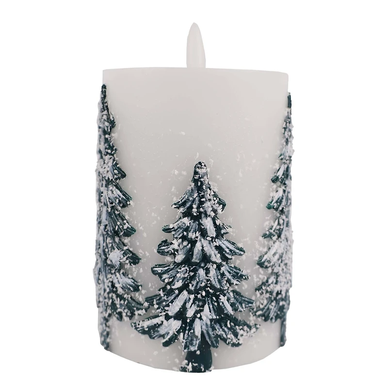 3" Flocked Trees LED Wax Pillar Candle by Ashland®