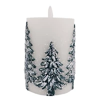 3" Flocked Trees LED Wax Pillar Candle by Ashland®