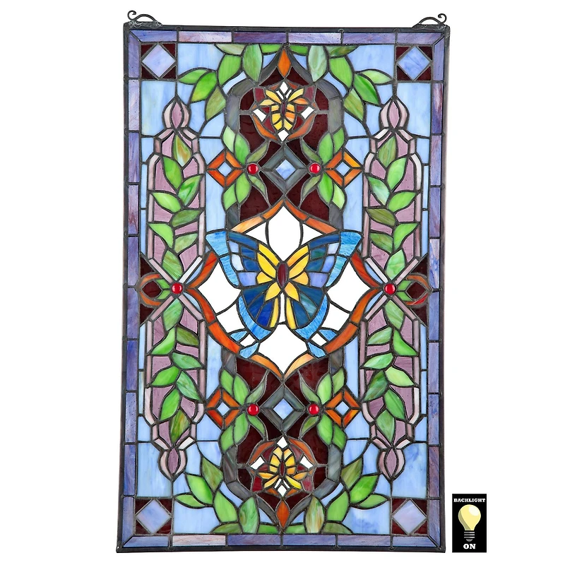 Design Toscano 25.5" Butterfly Utopia Tiffany-Style Stained Glass Window Hanging Décor