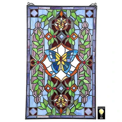 Design Toscano 25.5" Butterfly Utopia Tiffany-Style Stained Glass Window Hanging Décor