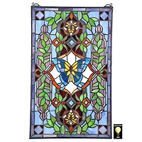 Design Toscano 25.5" Butterfly Utopia Tiffany-Style Stained Glass Window Hanging Décor