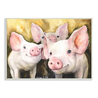 Stupell Industries Baby Pigs Animal Yellow Watercolor Painting Wood Wall Plaque