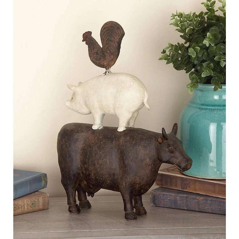 14" Brown Polystone Farmhouse Animals Sculpture