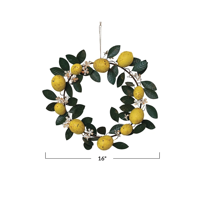 Hello Honey® 16" Hand-Painted Lemon & Leaves Metal Wreath
