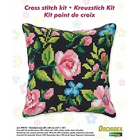 Orchidea Cushion Cross Stitch Kit Roses On The Black Background