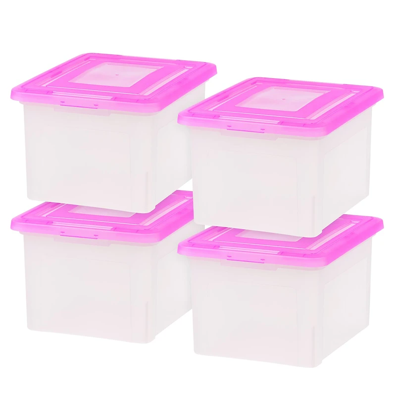 IRIS Pink & Clear Snap Tight Plastic File Organizer Box, 4ct.