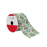 2.5" x 20ft. Green Damask Wired Ribbon by Celebrate It®