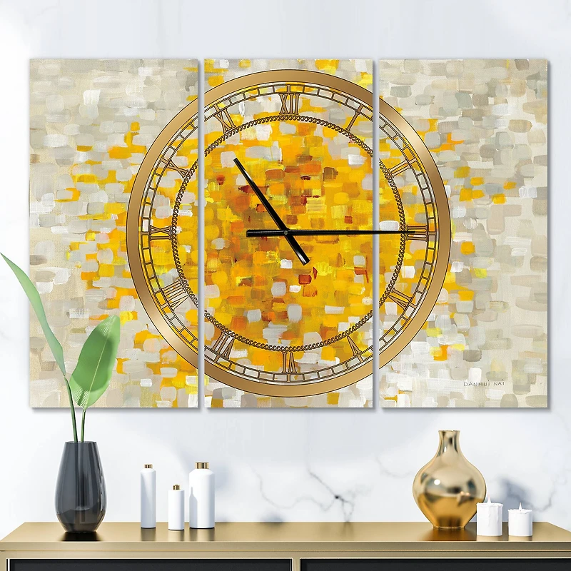 Designart 'Glam Yellow Explosion Blocks Modern Multipanel Wall Clock