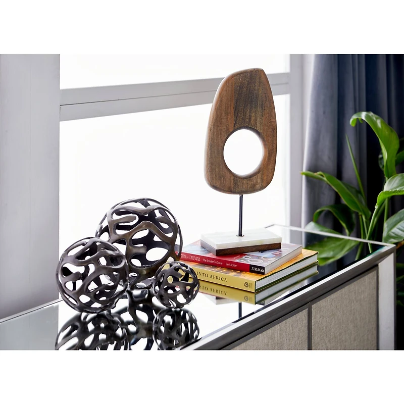 18" Brown Mango Wood Modern Sculpture