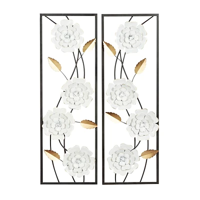 36" White Floral Contemporary Wall Décor Set